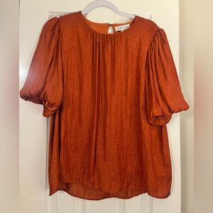 She + Sky Brown and Orange Puff Sleeve Blouse with Relaxed Fit